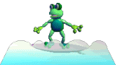 Little froggy surfing on a wave clip art animation