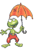 Happy frog with umbrella singing in the rain