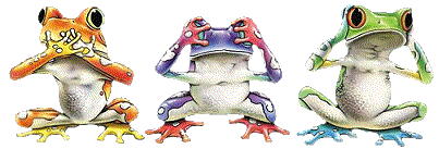 Animated hear no evil, see no evil,  speak no evil moving frogs gif