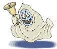 Animated moving picture of a ghost ringing a bell