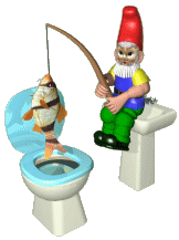 Fishing vacation for a gnome that can't go far from home, moving gif animation