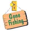 Gone fishing sign hanging on door knob