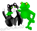 Animated frog talking to a cat