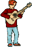 Moving animated boy playing guitar