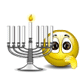 Smiley face emoticon lighting the Menorah with Shamash Candle