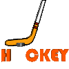 Hockey stick taps puck to finish the word Hockey in this animated clip art