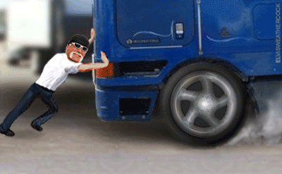 Hulk Hogan testing out the traction on a new set of tires for his tour rig An Elvis Weathercock Original gif animation