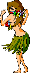 Animated hula dancer in grass skirt moving hips site to side
