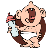 Hungry animated baby stands there screaming for milk