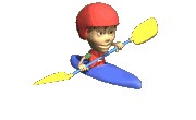 Animated guy rowing  in kayak 
