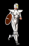 Animated man with shield in suit of armor running