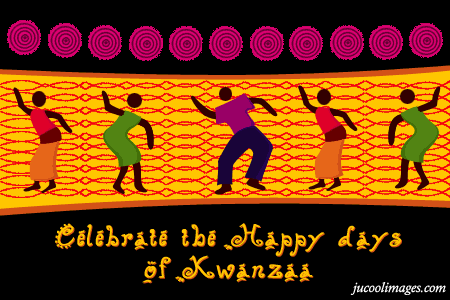 Moving clip art animation of dancers celebrating the happy days of Kwanzaa