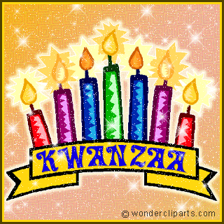 Sparkling animated banner for Kwanzaa with seven candles for Seven Principals of strong family and community