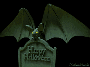 Happy Halloween says the gravestone this vampire bat likes to hang out on