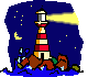Little lighthouse animation with light at night