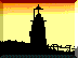 Little lighthouse icon animation with light spinning around at sunset