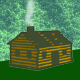 Log cabin moving animated gif clip art with smoking chimney