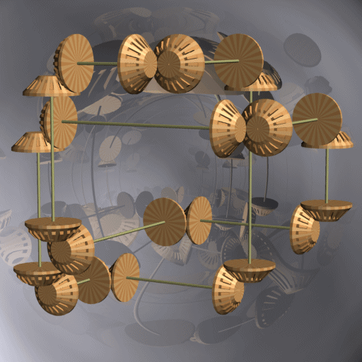 Animated moving wooden cog wheels floating in the air