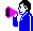 Small animated icon with a man talking into megaphone