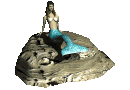 Little animated Mermaid sitting on a rock wiggles her tail