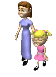 Animated clip art image of a woman walking with a little girl holding hands