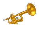 Animated coronet brass wind instrument waving and moving around playing music in the air 