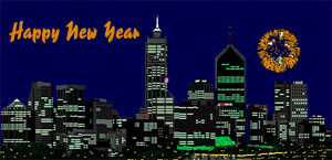 New Year fireworks animation of city
