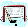 Hockey goal clip art animation with hockey stick and puck in front of the net