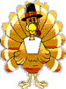 Animated turkey wearing a Pilgrim hat doing a little dance