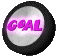Animated hockey puck spinning around with the word goal on it
