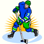 Moving clip art animation of hockey player taking a shot at the puck