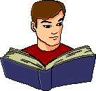 man reading a book turning pages and looking back and forth