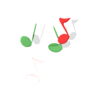 Red and green Christmas colored music notes rising in the air