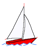 Moving small red sailboat bobbing and rocking on waves in the water gif animation
