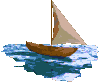 Little moving animated sailboat rocking gently on calm sea with just a breath of wind on the ocean