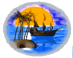 Animated sailing ship at sunset