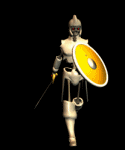 animated man in suit of armor walking