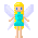 Tiny little fairy in blue hovering around in the air, moving clip art picture