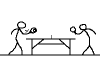 Moving animated stick men ping pong players playing ping pong