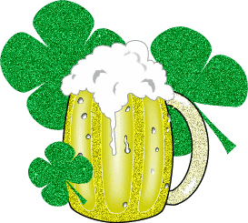 Animated mug of green beer with shamrocks