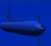 Animated submarine with propeller moving slowly water