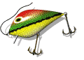 fishing lure with hooks dangling