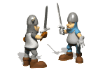 Two soldiers fighting with swords