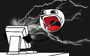 Stick man having an electrifying experience with his computer