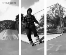 Split screen 3D animated image of skate board rider