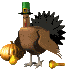 Little turkey wearing a Pilgrim hat doing a little side step shuffle