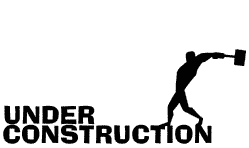 Under construction banner sign man with sledge hammer