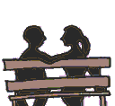 Animated lovers kissing on a bench