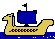 Animated Viking warship icon blue sails