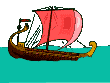 Moving animated viking ship sailing the ocean